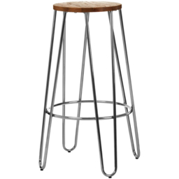 Premier Housewares District Chrome Wooden Stool with Hairpin Legs - thumbnail 2