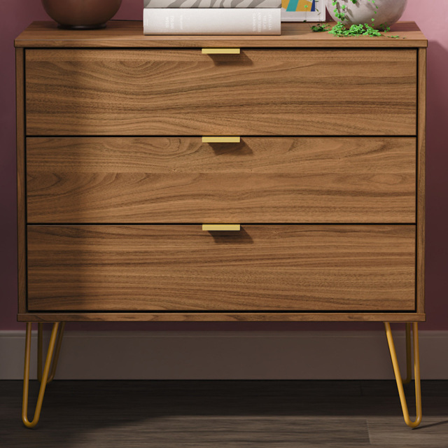 Crowndale Hong Kong 3 Drawer Carini Walnut Chest of Drawers Ready Assembled - image 1