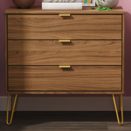 Crowndale Hong Kong 3 Drawer Carini Walnut Chest of Drawers Ready Assembled - thumbnail 1