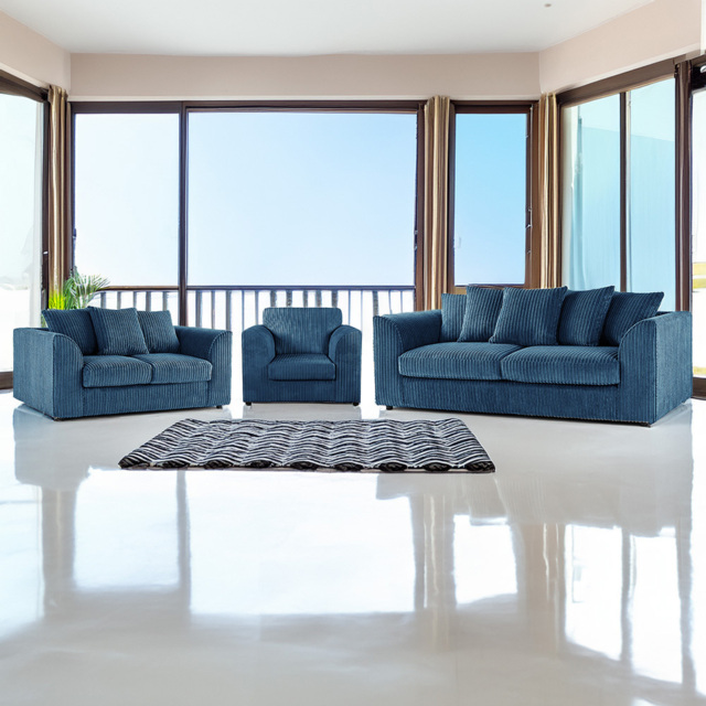 Luxor 6 Seater Marine Blue Jumbo Cord Sofa Set with Scatter Back - image 1