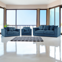 Luxor 6 Seater Marine Blue Jumbo Cord Sofa Set with Scatter Back - thumbnail 1