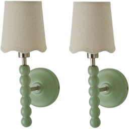 ValueLights Sage Green Bobbin Wall Light with Scallop Shade and Bulb 2 Pack