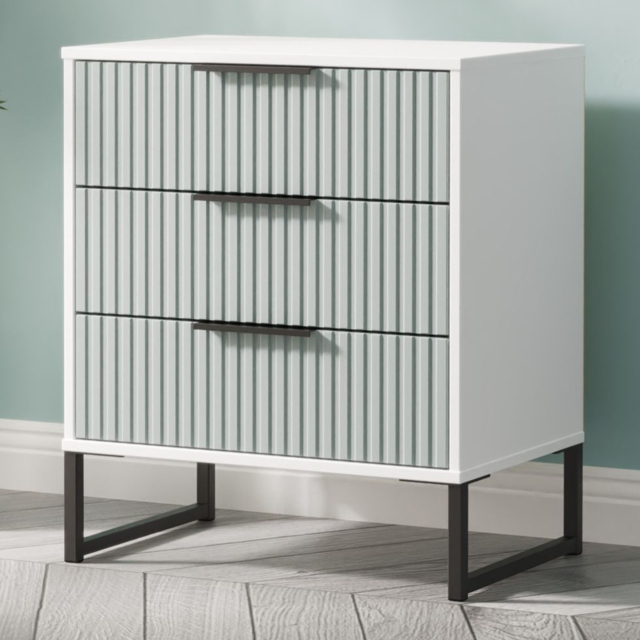 Crowndale Fluted 3 Drawer Duck and White Matt Midi Chest of Drawers Ready Assembled - image 1