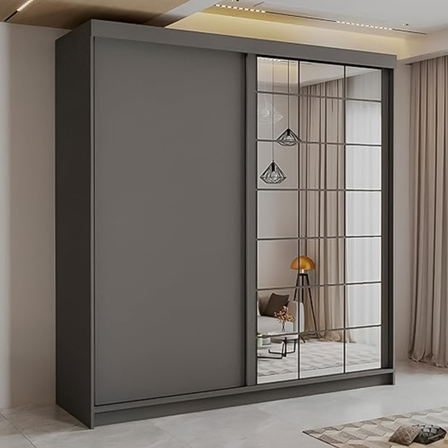 Sliding Wardrobes 4U Collin Grey 2 Door Mirror Wardrobe - image 1