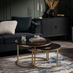 Kendall Round Coffee Table Nest -  Black & Gold - thumbnail 1