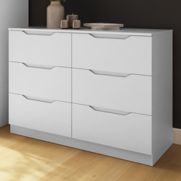 FWStyle Luno White 6 Drawer Modern Wide Chest of Drawers - thumbnail 1