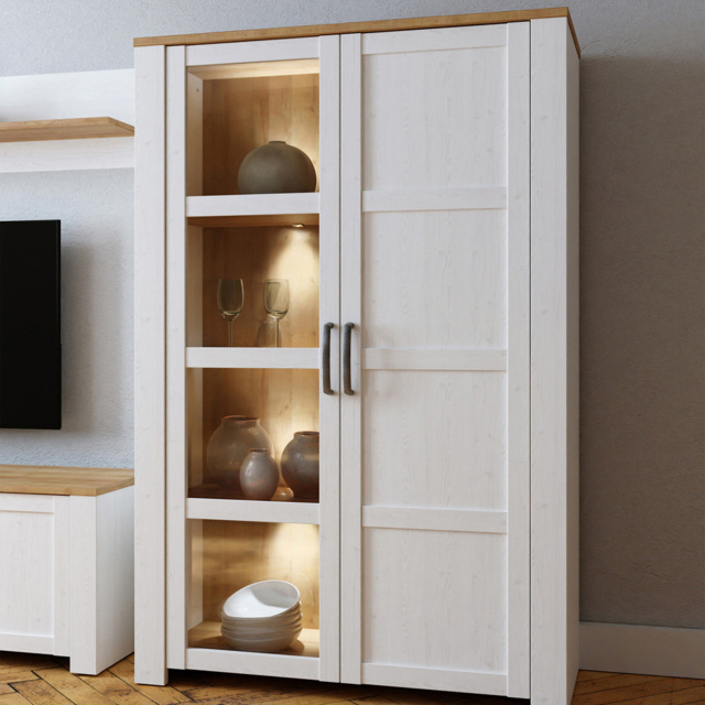Florence Bohol 2 Door Riviera Oak and White LED Display Cabinet - image 1