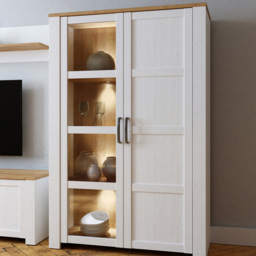 Florence Bohol 2 Door Riviera Oak and White LED Display Cabinet