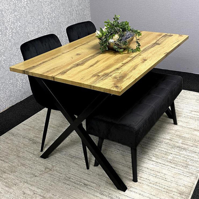 Kosy Koala Black and Grey 4 Seater Wood and Velvet Dining Bench Set - image 1