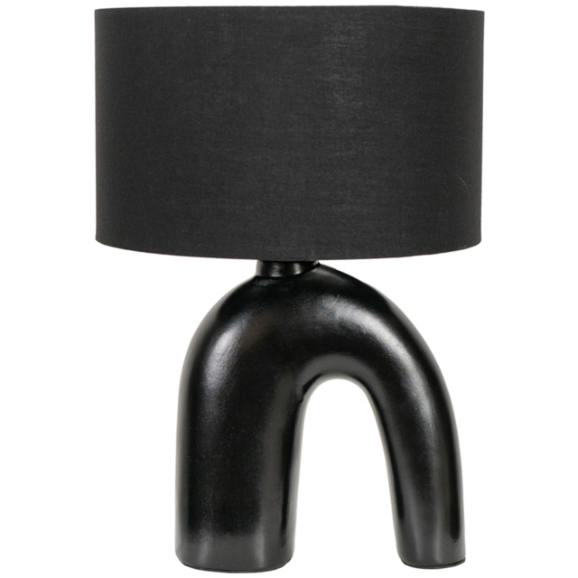 ValueLights Lia Black Fabric Drum Shade Black Arch Abstract Ceramic Table Lamp - image 1