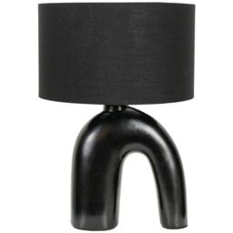 ValueLights Lia Black Fabric Drum Shade Black Arch Abstract Ceramic Table Lamp