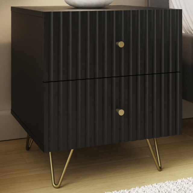 GFW Thalia Black 2 Drawer Bedside Table