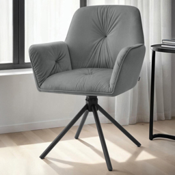 tectake Lenia Anthracite and Black Velvet Look Swivel Chairs Set of 2