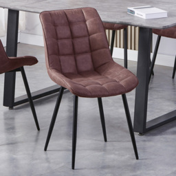 Alba Brown Suede Effect Plush Padded Dining Chair Set of 2