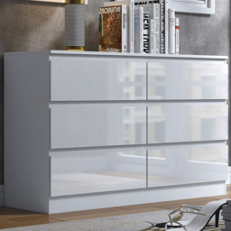 FWStyle Stora White Gloss 6 Drawer Chest of Drawers