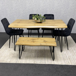Kosy Koala 6 Seater Velvet Wooden Dining Set with Bench Black