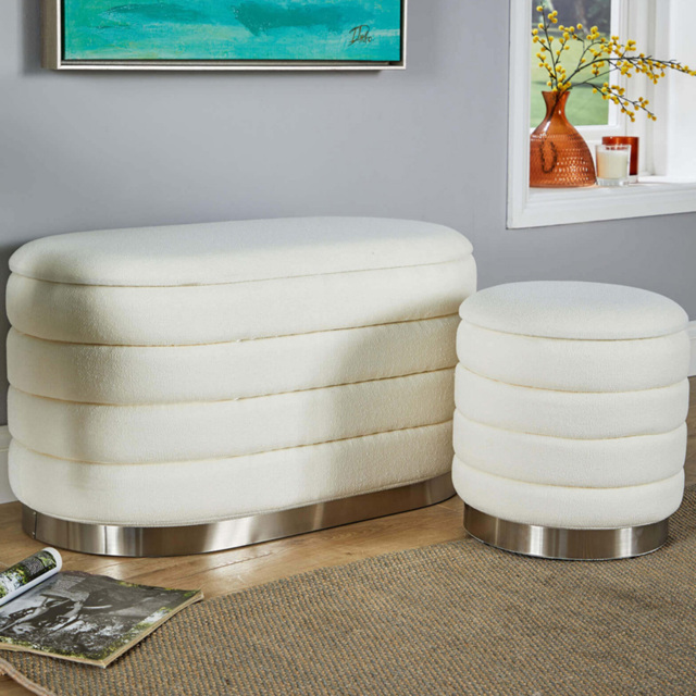 Home Source Cake White Boucle Storage Ottoman Set of 2 - image 1