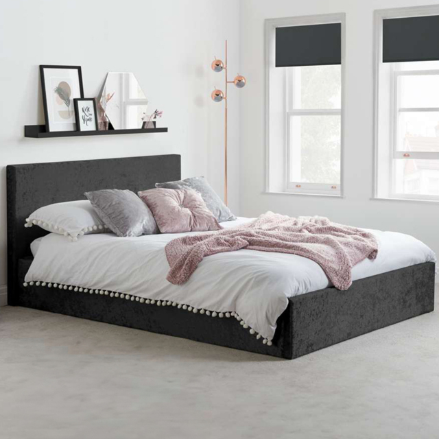 Berlin Double Black Crushed Velvet Ottoman Bed - image 1