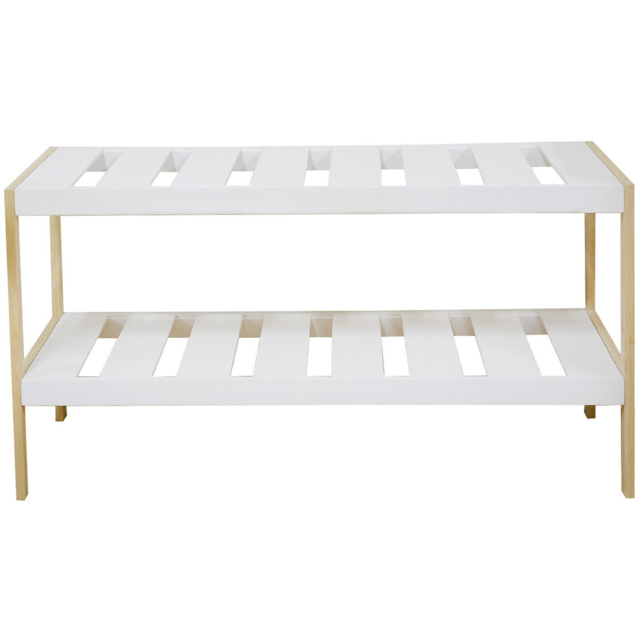 White 2 Shelf Wooden Shoe Rack