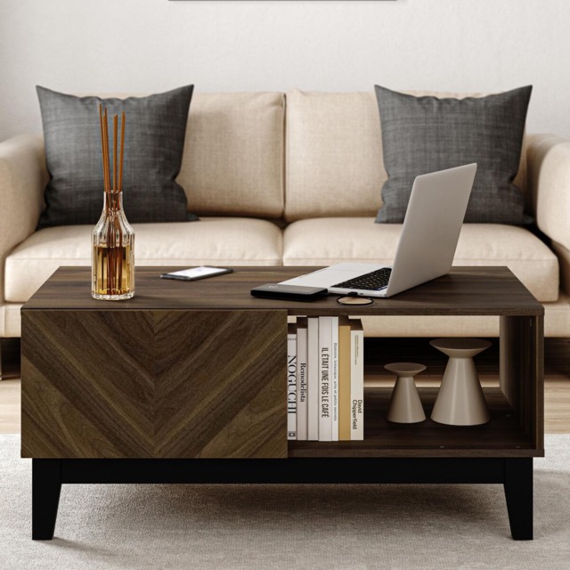 Camborne Single Drawer Single Shelf Rectangular Brown Coffee Table - image 1