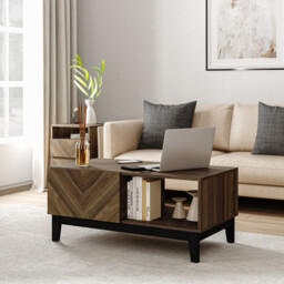 Camborne Single Drawer Single Shelf Rectangular Brown Coffee Table - thumbnail 2
