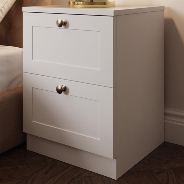 FWStyle Artus White 2 Drawer Panelled Bedside Table - image 1