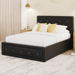 GFW Hollywood Black Double Gas End Lift Ottoman Bed with Buttoned Headboard - thumbnail 1