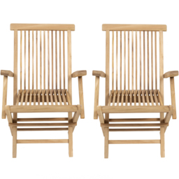 Charles Bentley Set of 2 Teak Wooden Foldable Patio Armchair - thumbnail 3