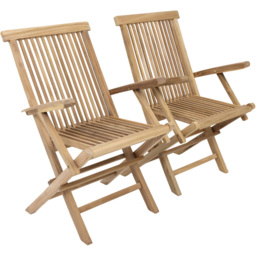 Charles Bentley Set of 2 Teak Wooden Foldable Patio Armchair - thumbnail 2