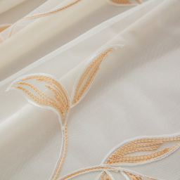 Alan Symonds Leaf Embroidered Pencil Pleat Tulle Voile Curtains Gold 147 x 137cm - thumbnail 4