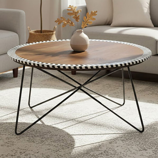 Premier Housewares Artisan Acacia Wood Round Coffee Table with Mosaic Edge - image 1
