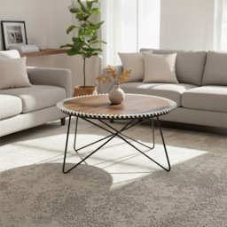 Premier Housewares Artisan Acacia Wood Round Coffee Table with Mosaic Edge - thumbnail 3