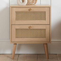 Croxley 2 Drawer Oak Rattan Bedside Cabinet