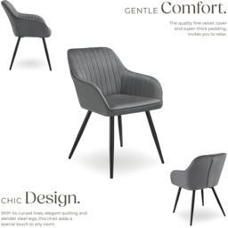 tectake Marilyn Grey Velvet Quilted Chair Set of 2 - thumbnail 4