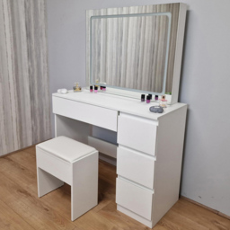 Portland 4 Drawer White Dressing Table Set with LED Mirror