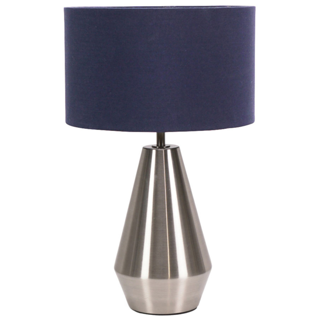 ValueLights Jax Navy Blue Shade Brushed Chrome Touch LED Table Lamp - image 1