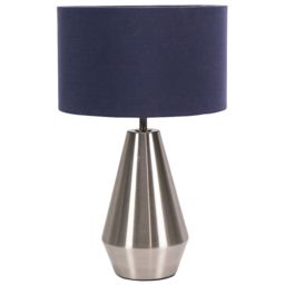 ValueLights Jax Navy Blue Shade Brushed Chrome Touch LED Table Lamp