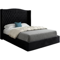 Rana Single Black Soft Velvet Upholstered Bed Frame with Curved Top Winged Headboard - thumbnail 2