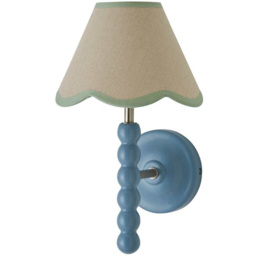 ValueLights Blue Bobbin Wall Light with Green Trim Scallop Shade and Bulb 2 Pack