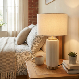 Clara White Ribbed Table Lamp - thumbnail 3