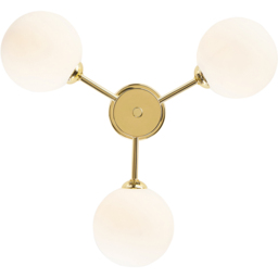 Happy Homewares Polished Gold 3 Arm Ceiling Light with Opal White Globe Glass Shades - thumbnail 3