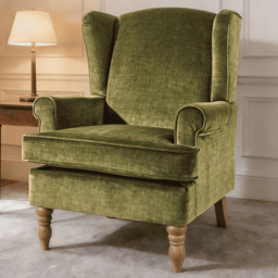 Home Source Helena Olive Wingback Armchair with Wooden Legs - thumbnail 1