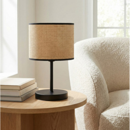 Emibig Eco Black and Rattan E27 LED Table Lamp - thumbnail 3