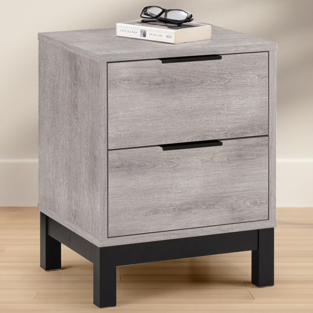 Julian Bowen Bali 2 Drawer Grey Oak Bedside Table - image 1