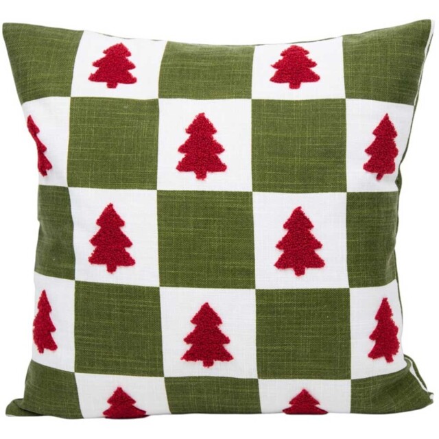 Green Checkerboard Trees Christmas Cushion 45 x 45cm - image 1