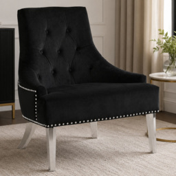 Premier Housewares Clarence Button Tufted Black Velvet Chair