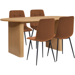 Axel 4 Seater Oval Fluted Dining Set Oak and Russet Fabric - thumbnail 2