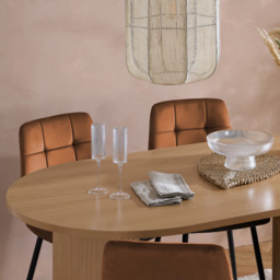 Axel 4 Seater Oval Fluted Dining Set Oak and Russet Fabric - thumbnail 4