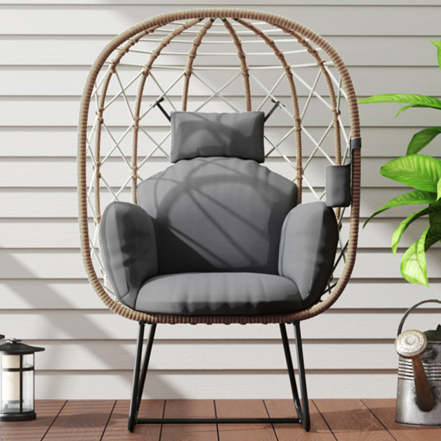 Outsunny Brown Rattan Garden Egg Chair with Thickened Cushion and Headrest - image 1