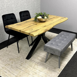 Kosy Koala 4 Seater Wood and Velvet Dining Table Set with Benches Black and Grey